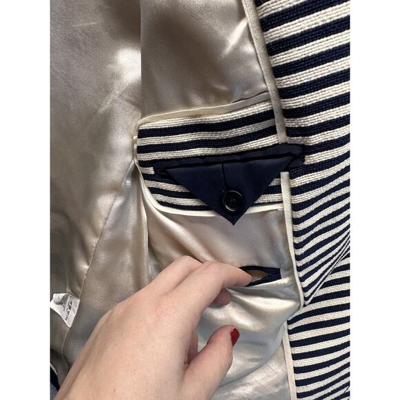J Crew Womens Blazer Jacket Navy and Cream Stripe Gold Buttons Pockets Size 2 - Picture 11 of 15